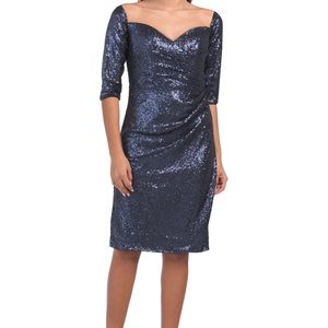Rene Ruiz 3/4 Sleeve Off the Shoulder Sequin Formal Dress Blue sz 4